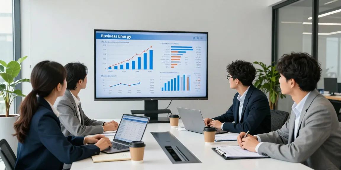 Business energy comparison team analyzing rates and trends in a modern office for business energy comparison uk 2026.