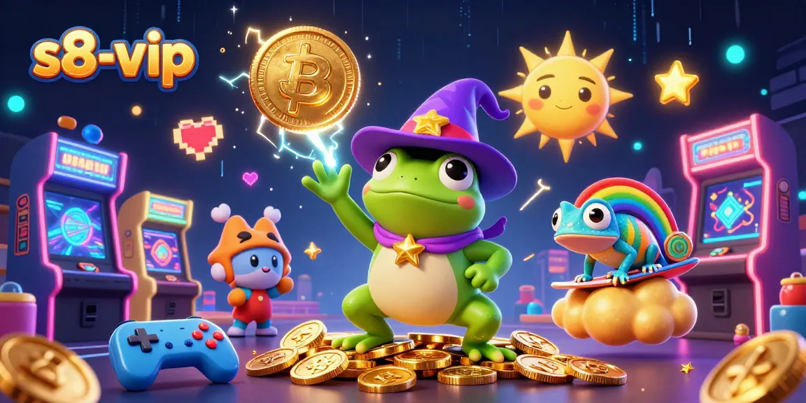 Experience the excitement of s8-vip where a cartoon wizard frog conjures golden coins amidst vibrant gaming elements.