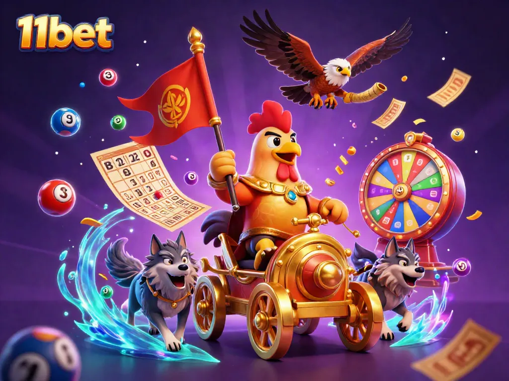 11bet offers a vibrant 3D casino adventure with dynamic lottery elements and energetic characters.