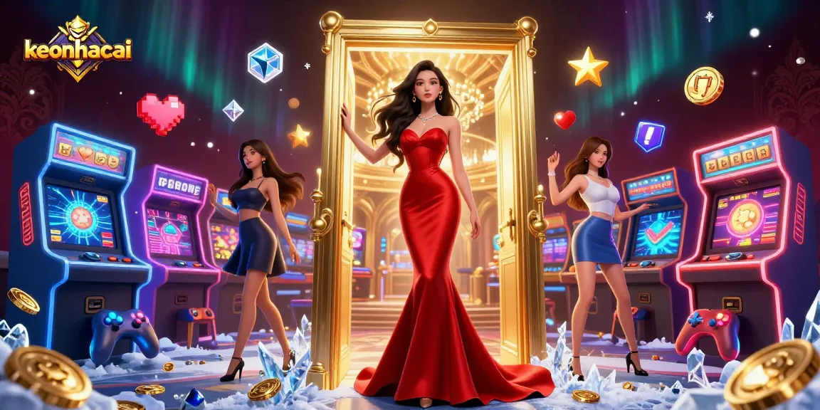 Engage with keonhacai as a glamorous Asian woman welcomes you to a VIP casino atmosphere.