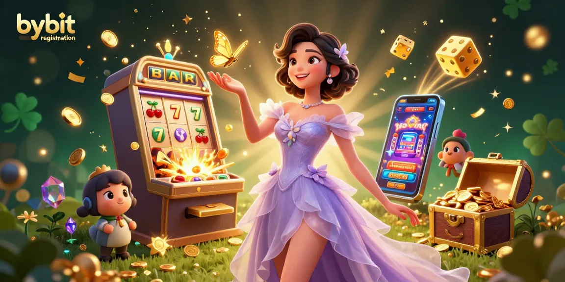 Experience bybit registration with vibrant casino elements and a stunning character illustration.