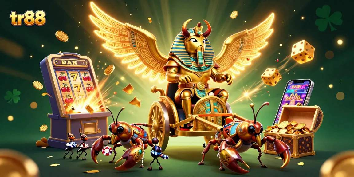 Spin and win with the tr88 gaming adventure featuring a golden scarab and jackpot symbols.