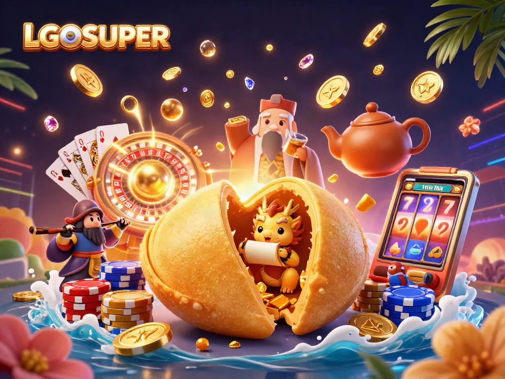 Experience the excitement of winning with LGOSUPER in this animated casino-themed illustration featuring vibrant characters and game elements.