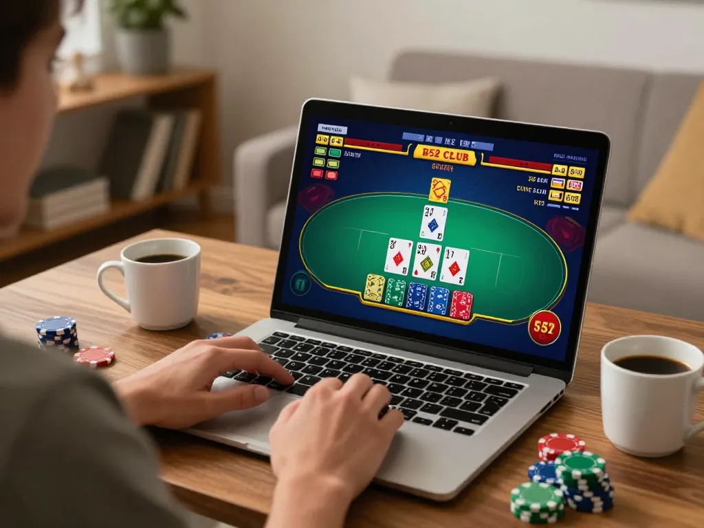 Engaging in a blackjack game at the b52 club online, player analyzing strategy
