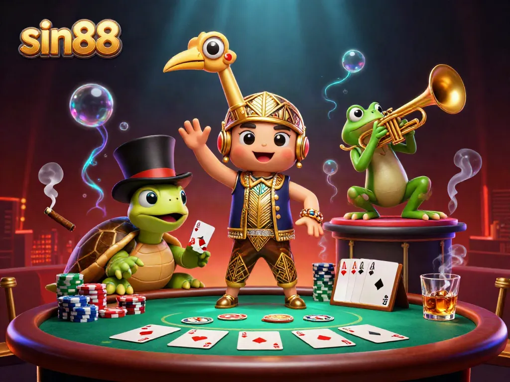 Experience thrilling gaming action at sin88 with cartoon characters and vibrant casino elements.