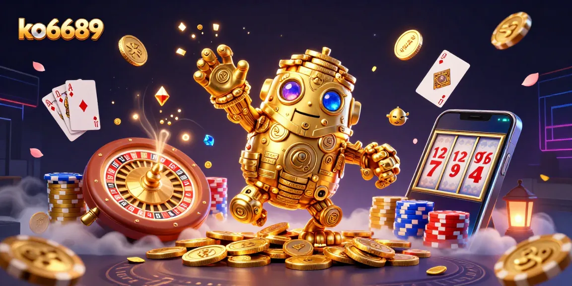 Experience the thrills of ko6689 as a golden golem guides you through swirling coins and casino excitement.