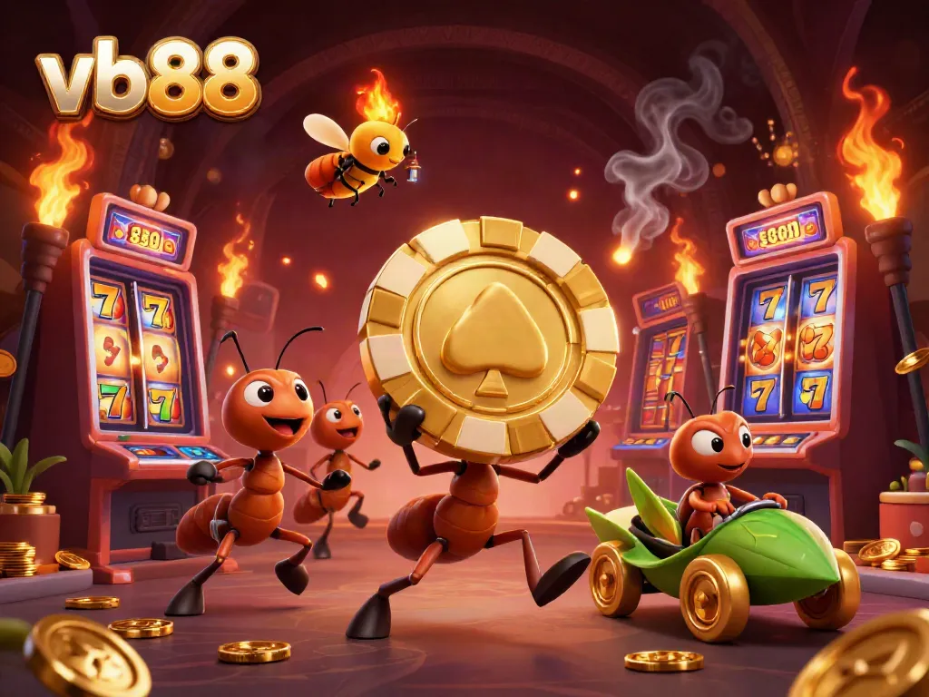 Engage with vb88's exciting slot games featuring a heist of giant poker chips by clever cartoon ants.