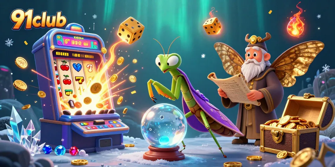 Experience the excitement of 91club with vibrant slots, symbols, and characters in a dynamic casino scene