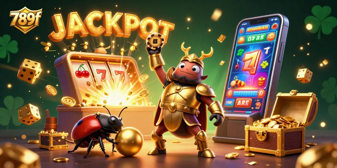 Join the excitement and victory at 789f with a herculean beetle celebrating a casino jackpot.