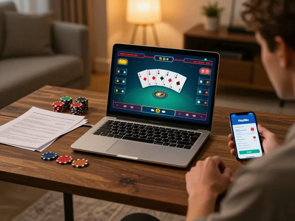 Player strategizing on the hay88x poker app during an intense online gaming session.
