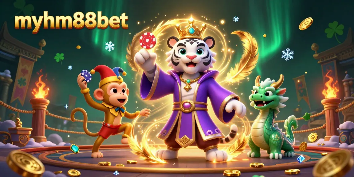 Experience excitement with myhm88bet featuring a white tiger, golden monkey, and jade dragon!